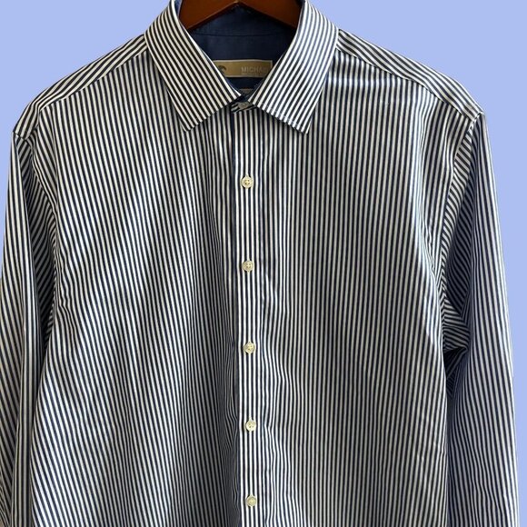 Michael Kors Dress Shirt Adult Blue Striped Button Down Non Iron Easy Care - Picture 4 of 10
